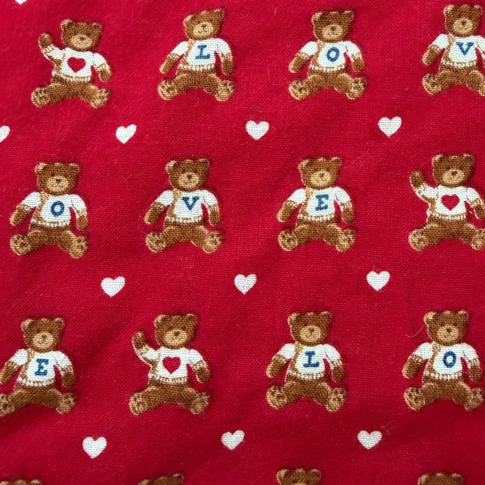 Vtg Handmade Baby Quilt Teddy Bear Hot Air Balloon Red Yellow Blue Patch Flaw